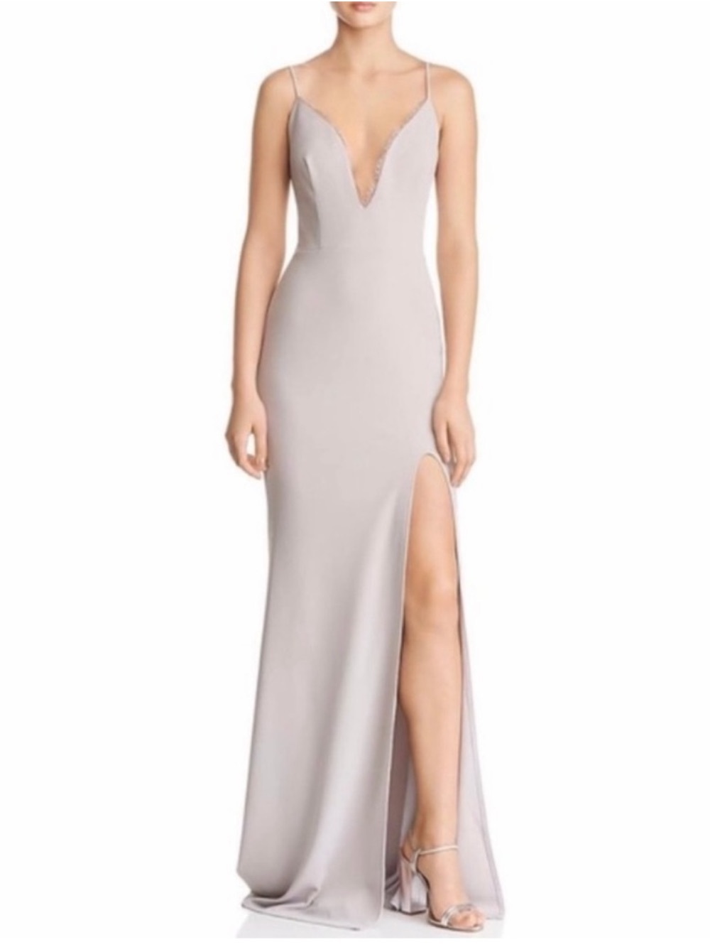 Katie May Saylor Gown in Dove Grey Size Large Full Length Lace Trim